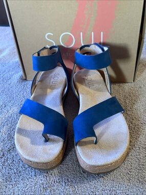 SOUL Naturalizer Women's Navy Blue Cork Wedge Sandals